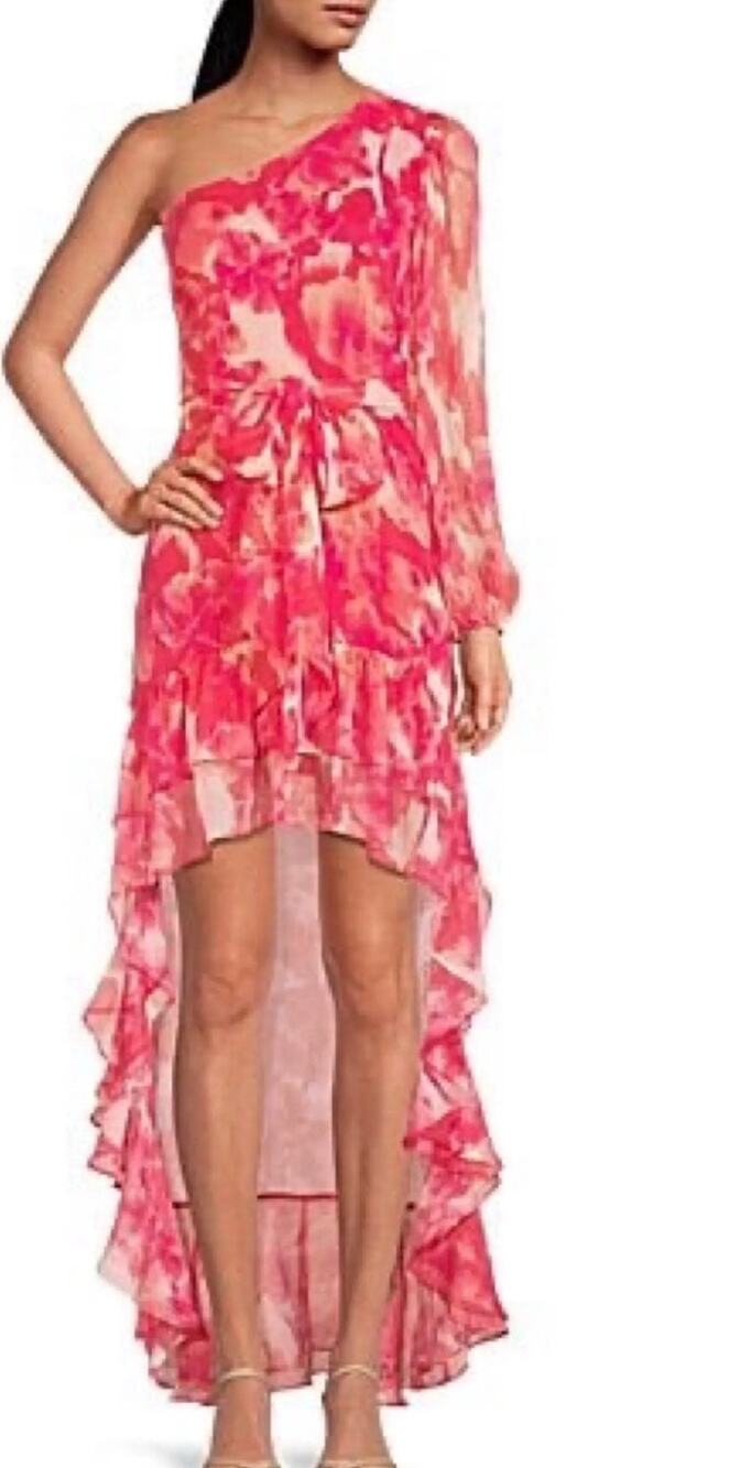 Revolve Gianni bini pink orange ruffle one shoulder Addison dress size 12